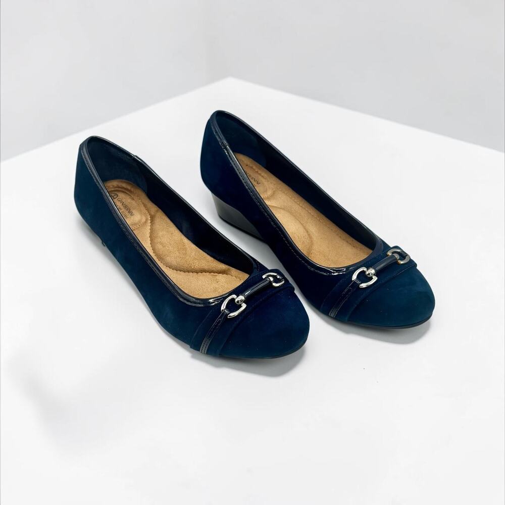 Giani Bernini Eaton Memory Foam Midnight Blue Wedge New In Box 8.5M